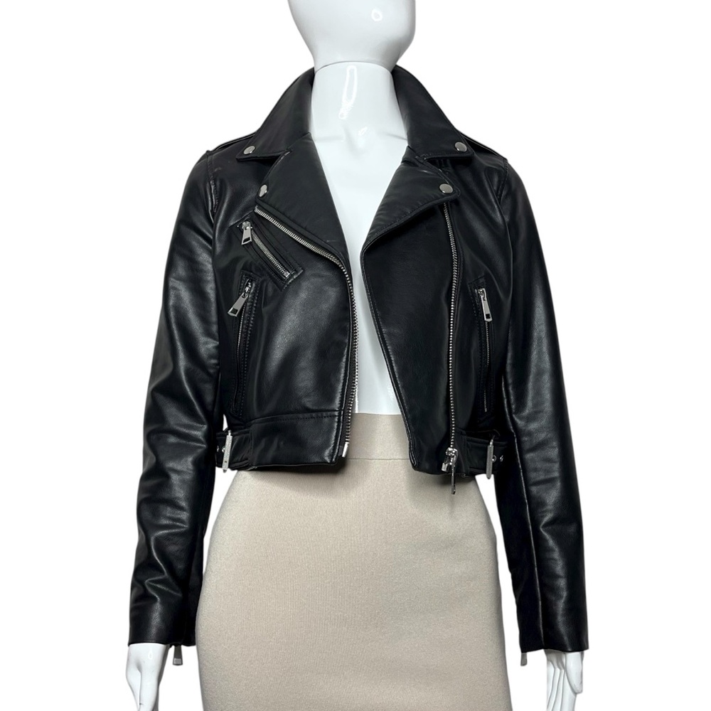 Zara Black Faux Leather Biker Jacket Size M